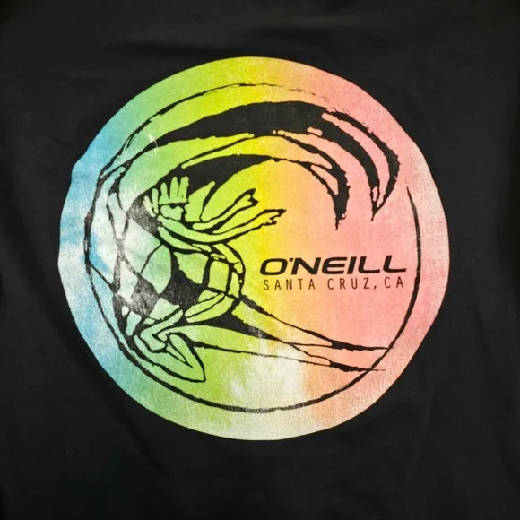 O'Neill Mens Medium Black Long Sleeve Surf Co Santa Cruz Graphic Rainbow Logo - Picture 7 of 10
